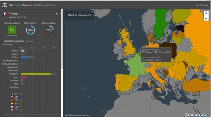 Carte d'électricité: Émissions de CO2 et consommation d'électricité en direct