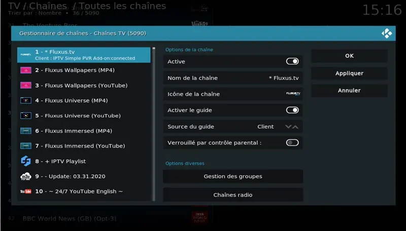 gerer chaines kodi