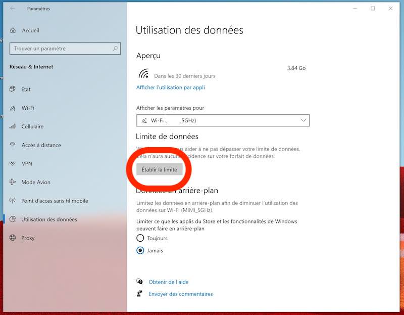 windows donnees limites