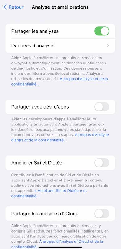 iphone partager analyses